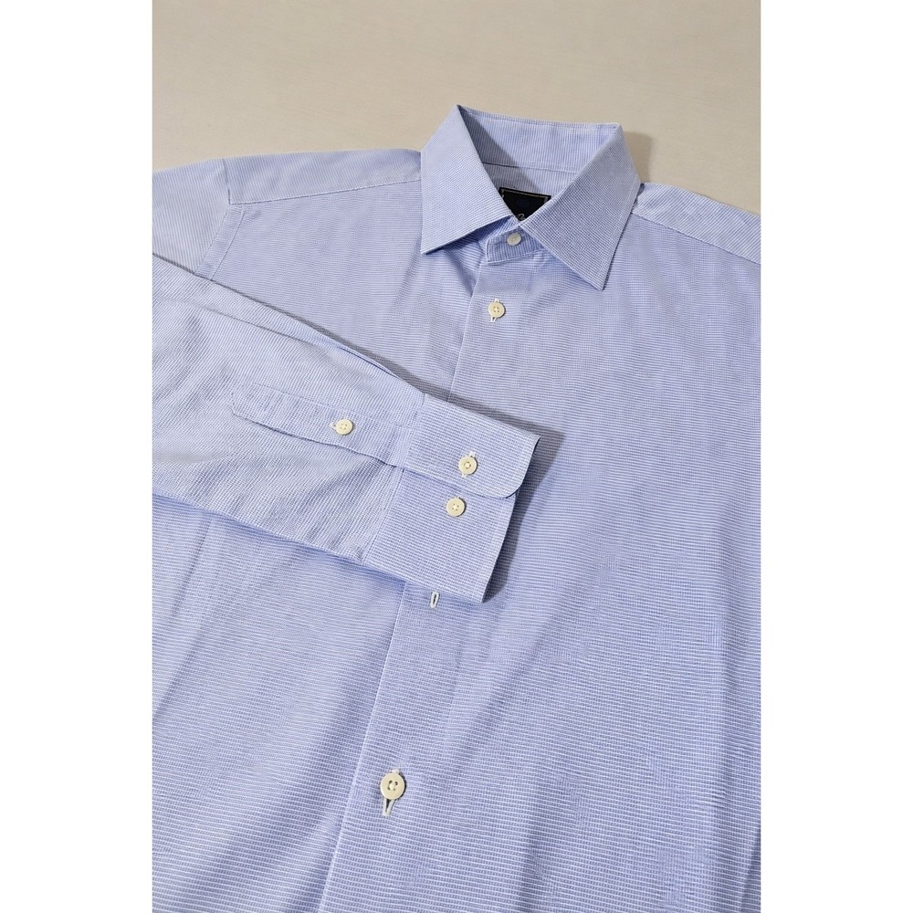 David Donahue Blue Trim  Dot Pattern‎ Dress Shirt Men's 17 34/35